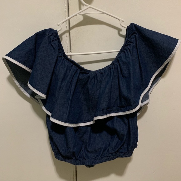 Off the shoulder blue and white cropped top - Picture 3 of 3